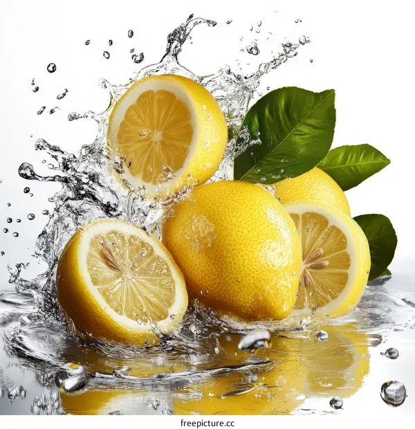 Fresh Lemons Splashing in Water