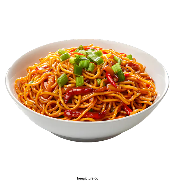 [Transparent Background PNG]Spicy Noodles in a White Bowl