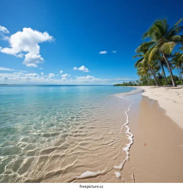 The beach of the tropical island with palm trees