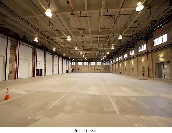 Empty Large Industrial Building with Concrete Floor and High Ceiling