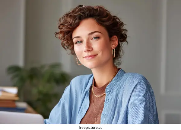 Confident Woman in Casual Office Attire