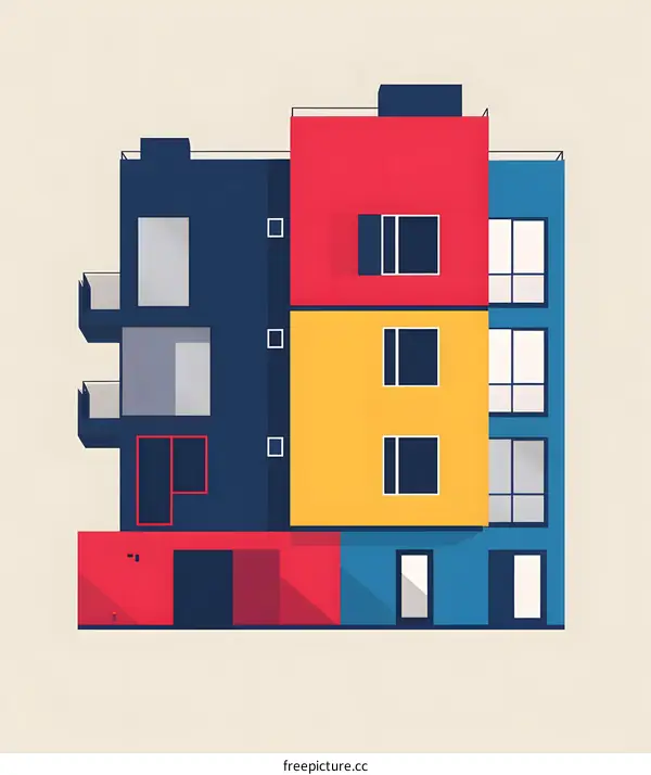 Minimalist Illustration Of A Colorful Building