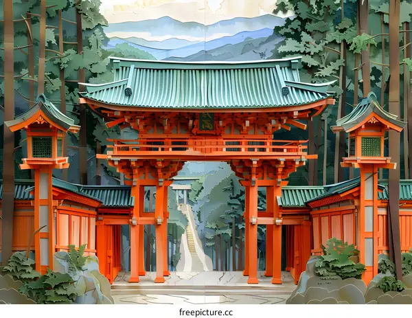 Illustration of a traditional Japanese temple gate