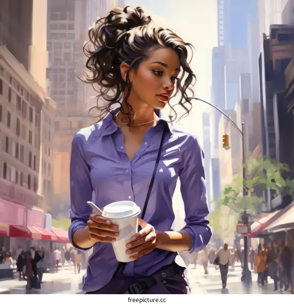 A young woman walking down a crowded street