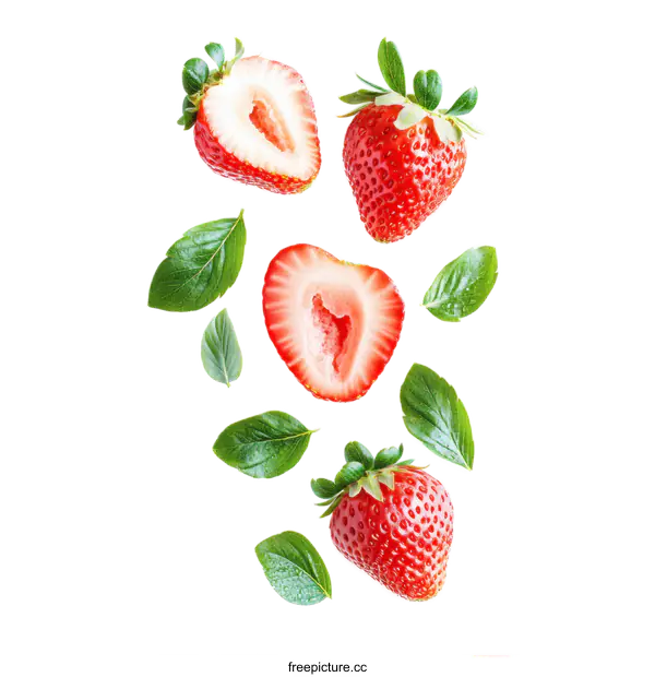 [Transparent Background PNG]Fresh Strawberries with Leaves