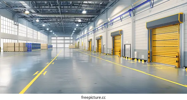Empty Industrial Warehouse with Large Doors