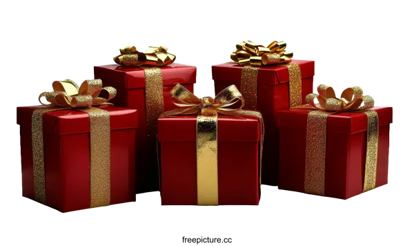 [Transparent Background PNG]Stacked Gift Boxes with Gold Ribbon