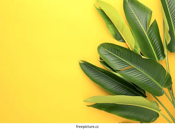 Green Leaves on a Yellow Background