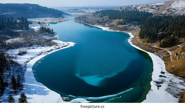 Winter Scenic Lake with Snowy Shore