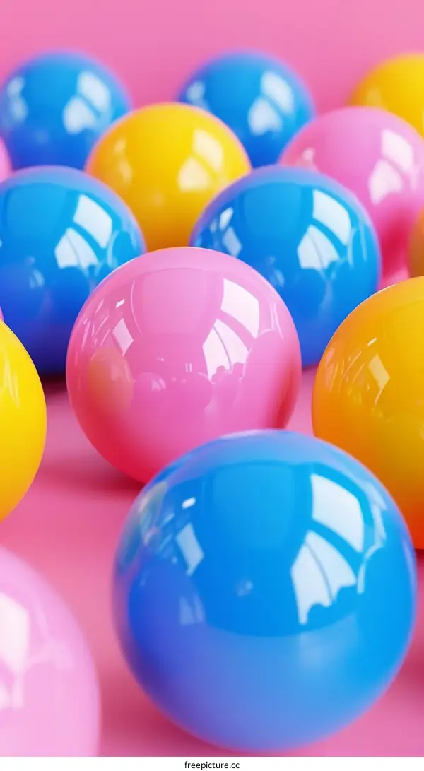 A Cluster of Glossy Balls in Bright Blue, Yellow, and Pink