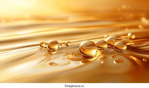 Golden Liquid Drops Macro Shot