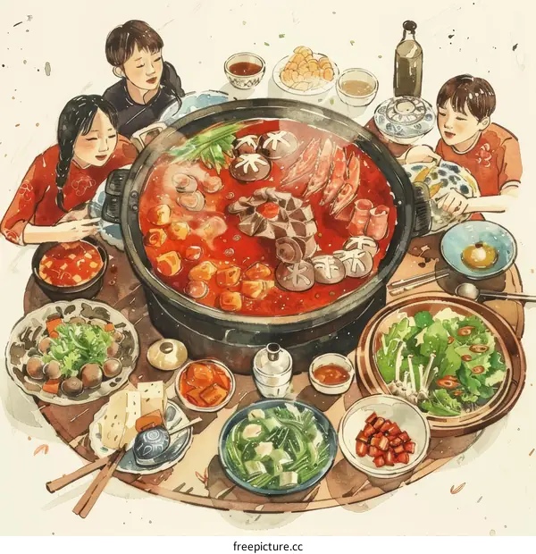 Chinese Family Enjoying Hot Pot Dinner Together
