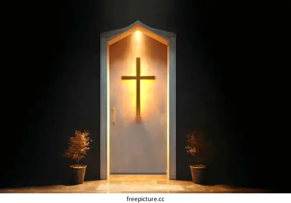 Illuminated Religious Doorway in a Dark Setting