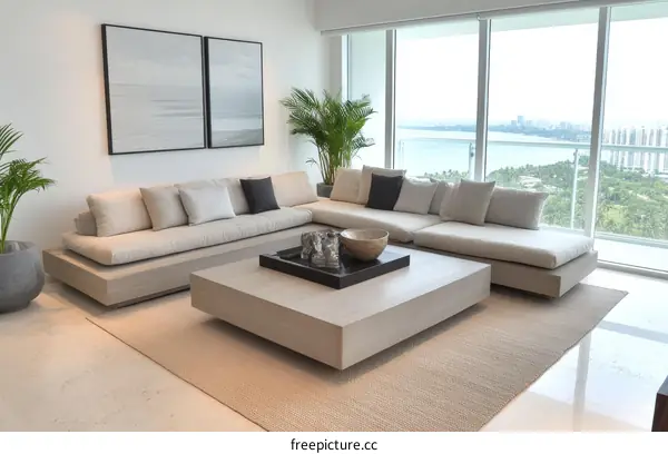 Modern Minimalist Living Room Design with Large Windows