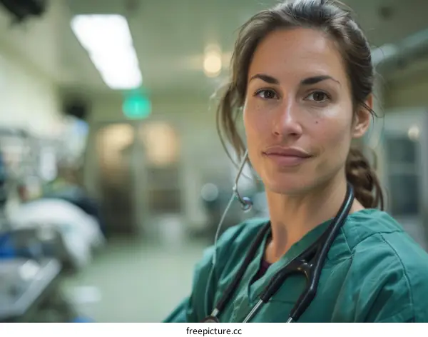 Portrait of a Confident Female Doctor in Scrubs