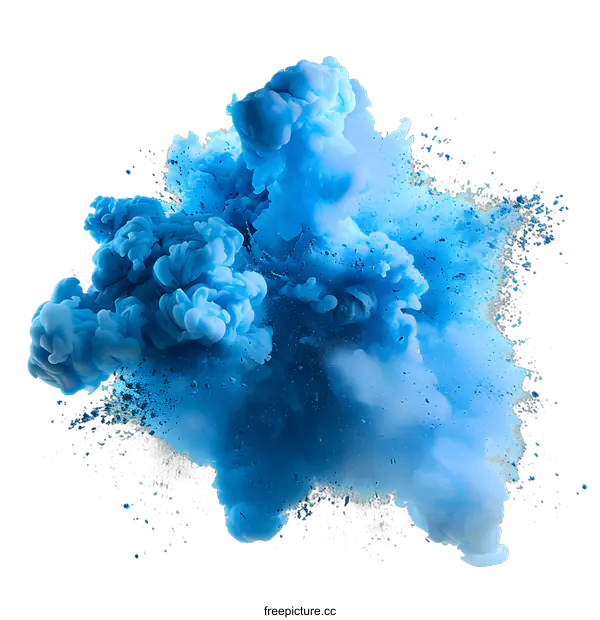[Transparent Background PNG]Blue Ink Explosion on White Background