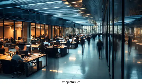 Busy Modern Office Interior with Many People