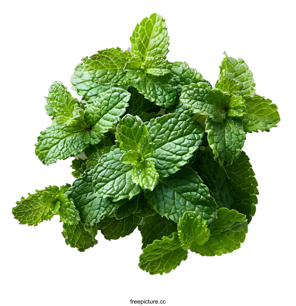 [Transparent Background PNG]Fresh green mint leaves on white background