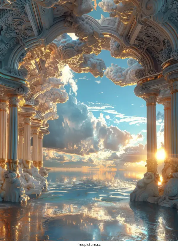 Ornate Fantasy Archway Leading to Clouds