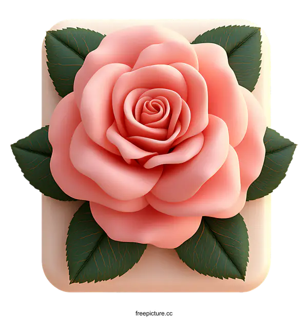 [Transparent Background PNG]Elegant Pink Rose Illustration in Square Frame