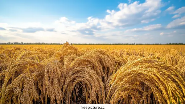 Golden Rice Field Under a Sunny Sky