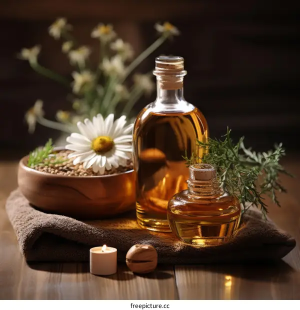 Natural skin care products with chamomile flowers and organic oils