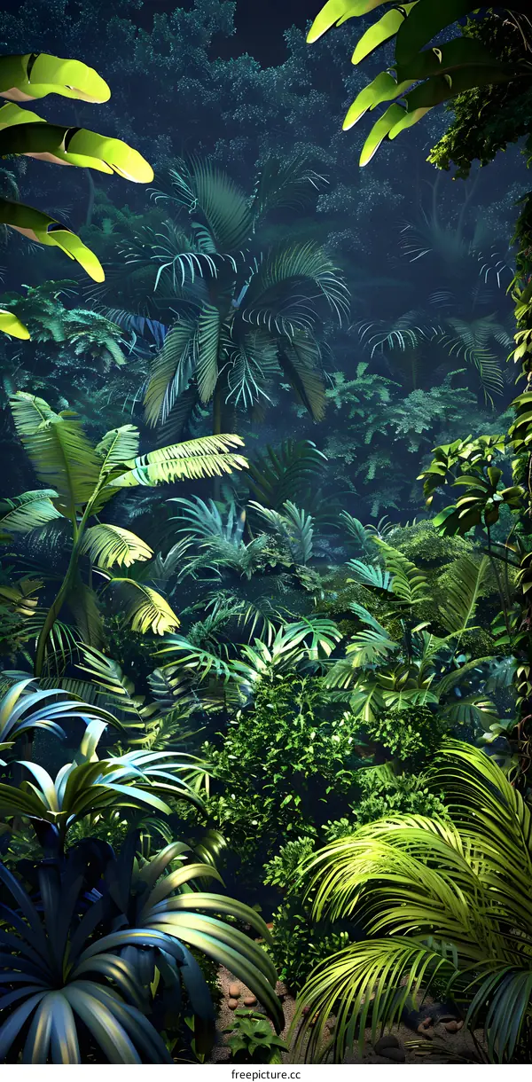 Tropical Rainforest Lush Greenery Palm Trees Digital Art