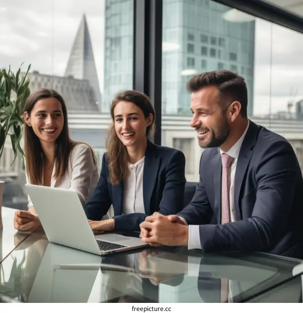 Three business people having a meeting in a modern office