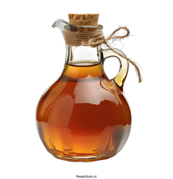 [Transparent Background PNG]A glass jug of amber liquid with a cork stopper and a string tied around the neck