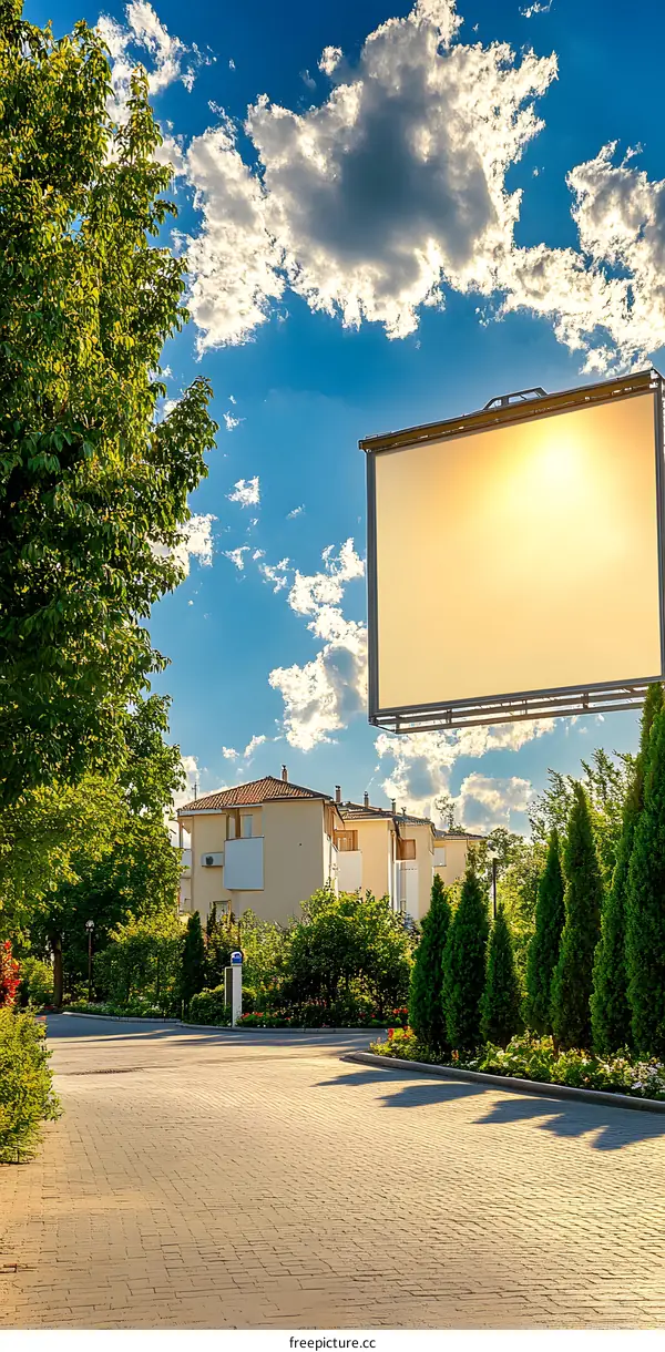 Blank Billboard with Trees and Buildings