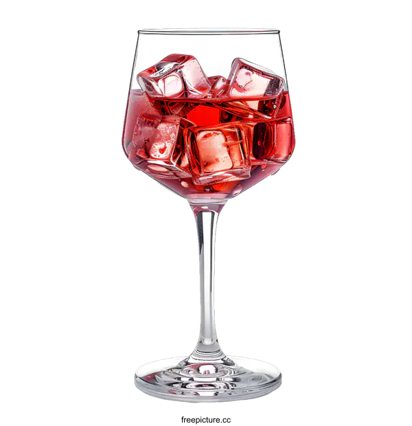 [Transparent Background PNG]Glass of Rose Wine with Ice Cubes
