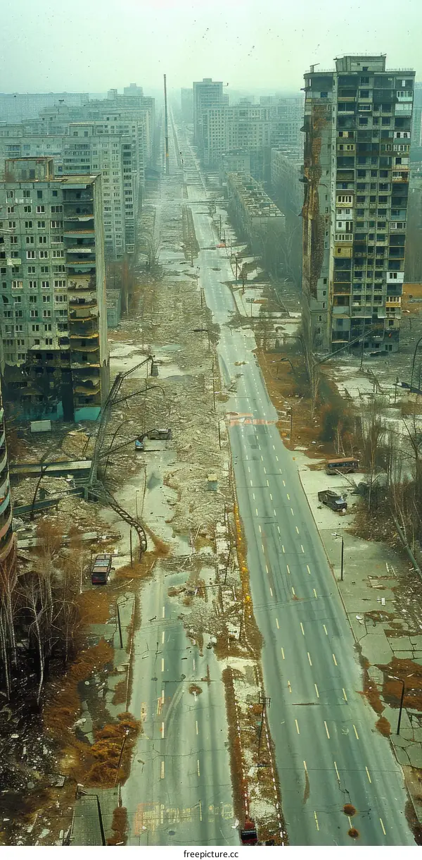 An aerial view of the abandoned city of Pripyat, Ukraine