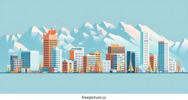 Mountain Cityscape Illustration with Flat Design
