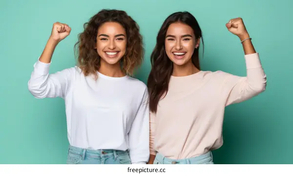 Two Women Celebrating Success with Arms in the Air