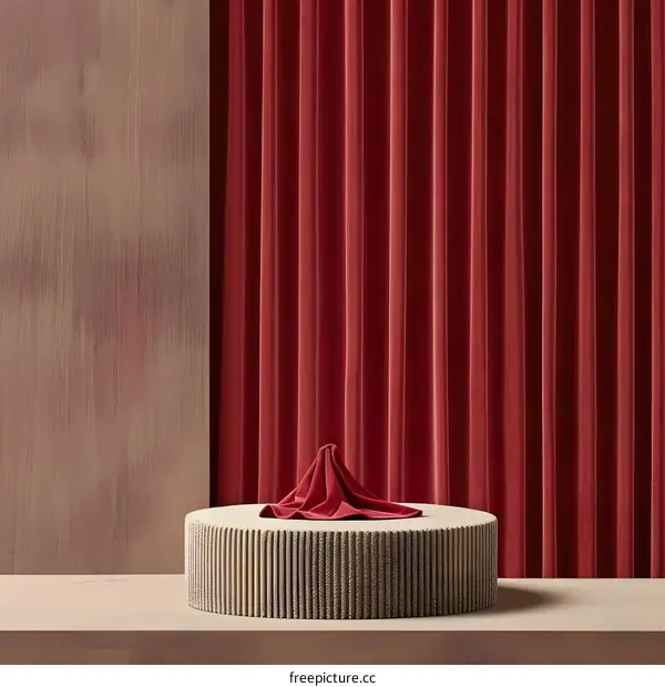 Red Velvet Curtain and Stone Platform
