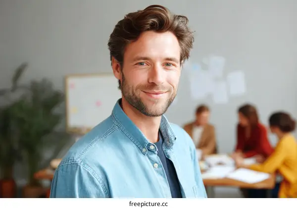 Smiling Caucasian Male in a Modern Office Setting