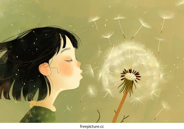 Little Girl Blowing Dandelion Seeds: A Moment of Wonder