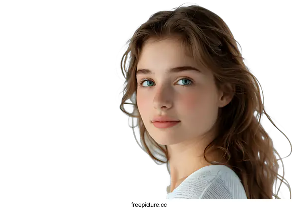[Transparent Background PNG]portrait of a beautiful young woman with freckles and blue eyes