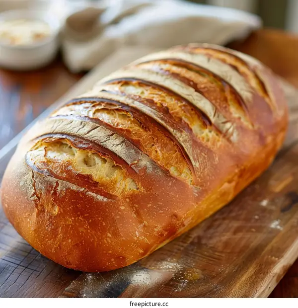 Loaf of bread on a wooden table