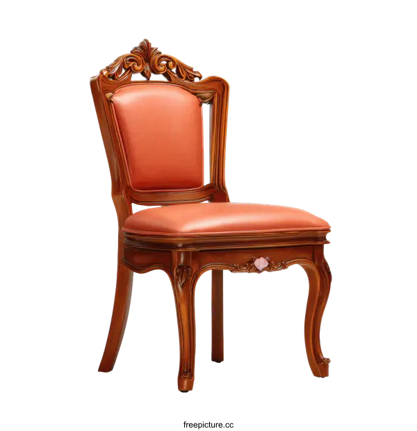 [Transparent Background PNG]Elegant Vintage Wooden Chair with Coral Leather