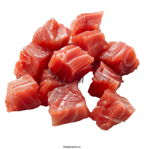 [Transparent Background PNG]Fresh Raw Salmon Cubes on transparent background