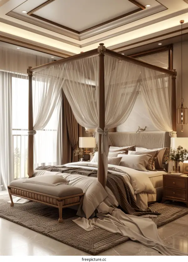 Gorgeous Canopy Bed in Bedroom with Elegant Luxury Home Decor