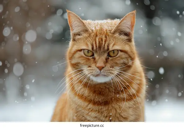 Orange Cat Looking at the Snow