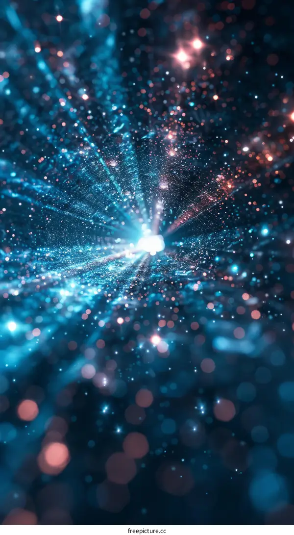 Blue and orange glowing particles form a tunnel