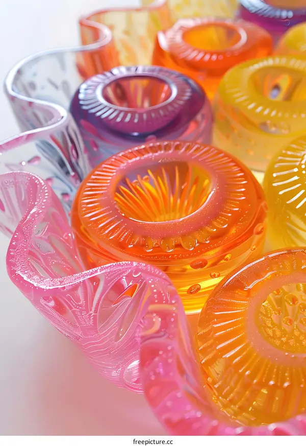 Colorful glass art bowl with round details