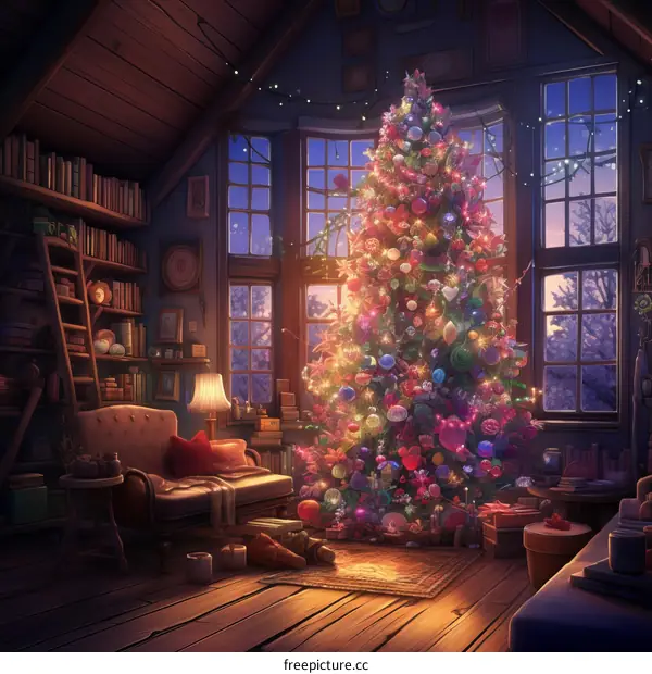 Cozy Christmas Cabin Living Room