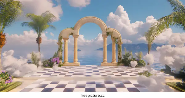 Fantasy Archway Landscape with Checkered Floor
