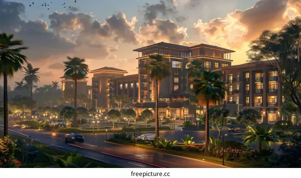 Luxury Hotel Complex at Sunset