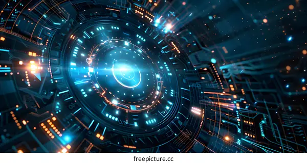 Abstract Futuristic Technology Background with Glowing Lines and Circles