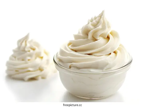 Close-up of a bowl of white frosting